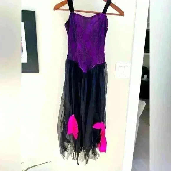 Gothic Spider Web Dress Purple Black Mesh | Halloween Costume Cosplay Emo Grun - Picture 3 of 11